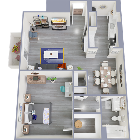 a rendering of our 1 bedroom apartment at princeton court apartments in dallas